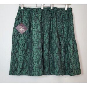 Women's 1X Green Animal Print Skirt Ava & Viv Pull On Elastic Waist Pockets Tier